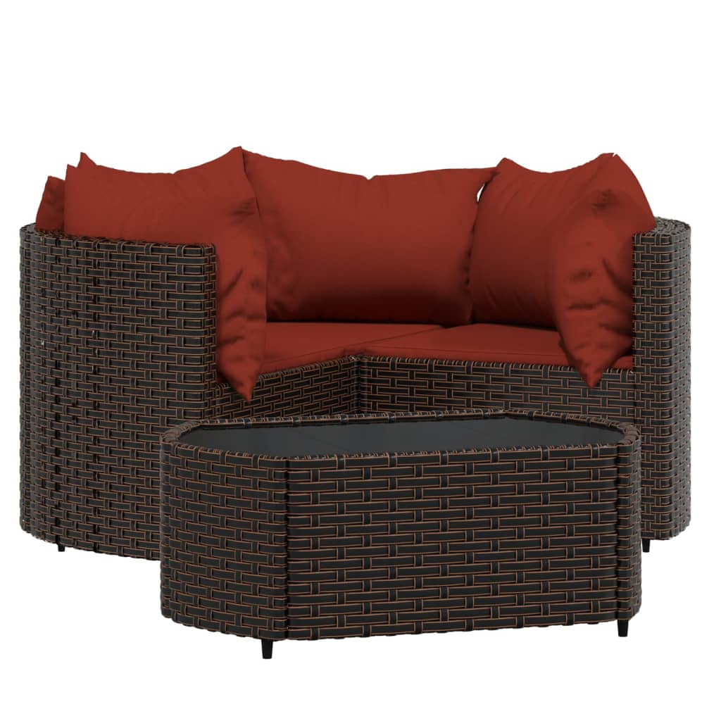 Set muebles de jardín 4 piezas y cojines ratán sintético marrón