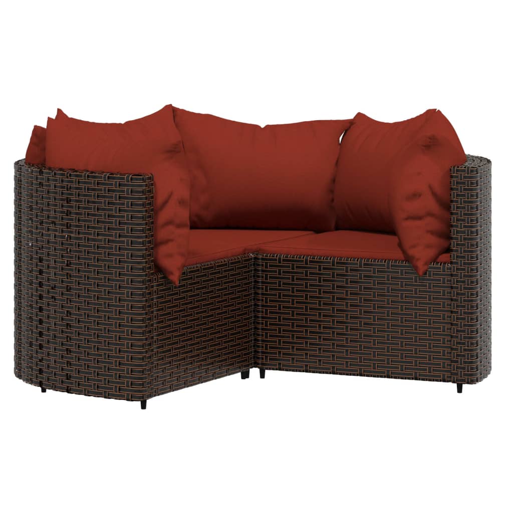 Set muebles de jardín 4 piezas y cojines ratán sintético marrón