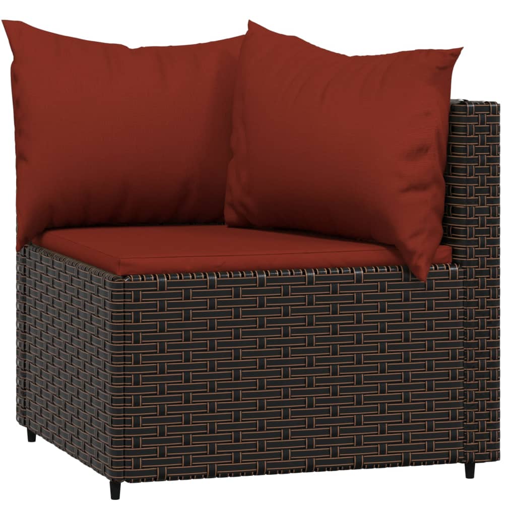Set muebles de jardín 4 piezas y cojines ratán sintético marrón