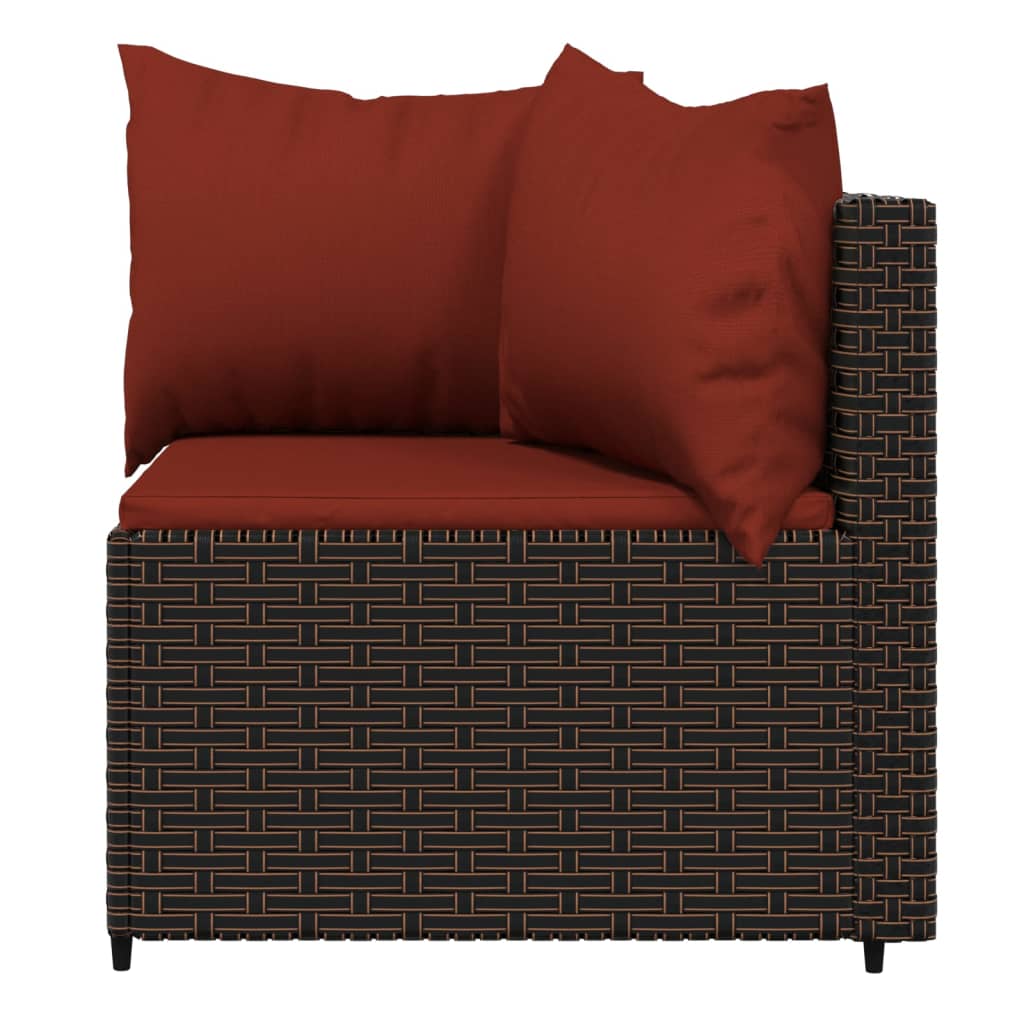 Set muebles de jardín 4 piezas y cojines ratán sintético marrón