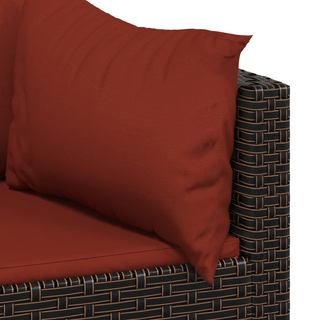 Set muebles de jardín 4 piezas y cojines ratán sintético marrón