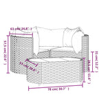 Set muebles de jardín 4 piezas y cojines ratán sintético marrón