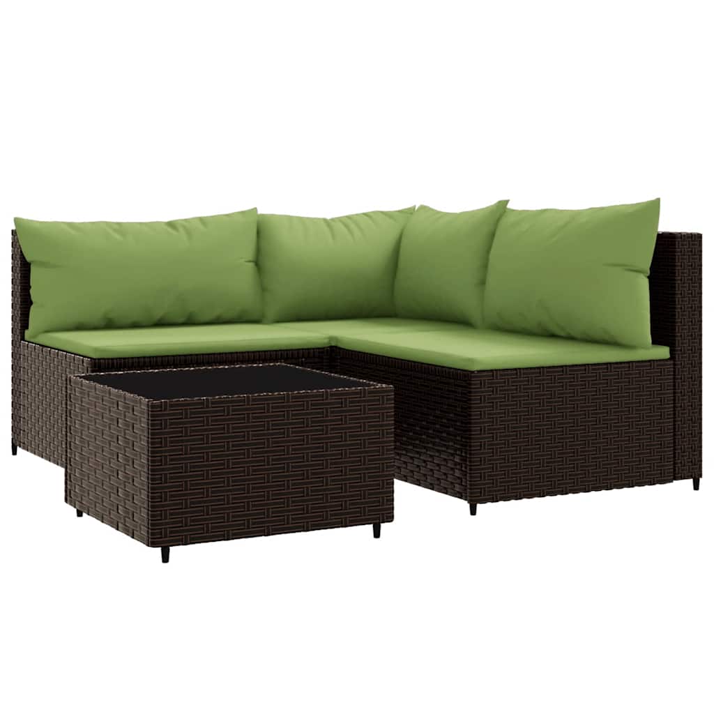 Set muebles de jardín 4 piezas y cojines ratán sintético marrón