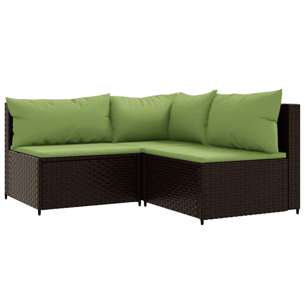 Set muebles de jardín 4 piezas y cojines ratán sintético marrón