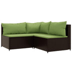 Set muebles de jardín 4 piezas y cojines ratán sintético marrón