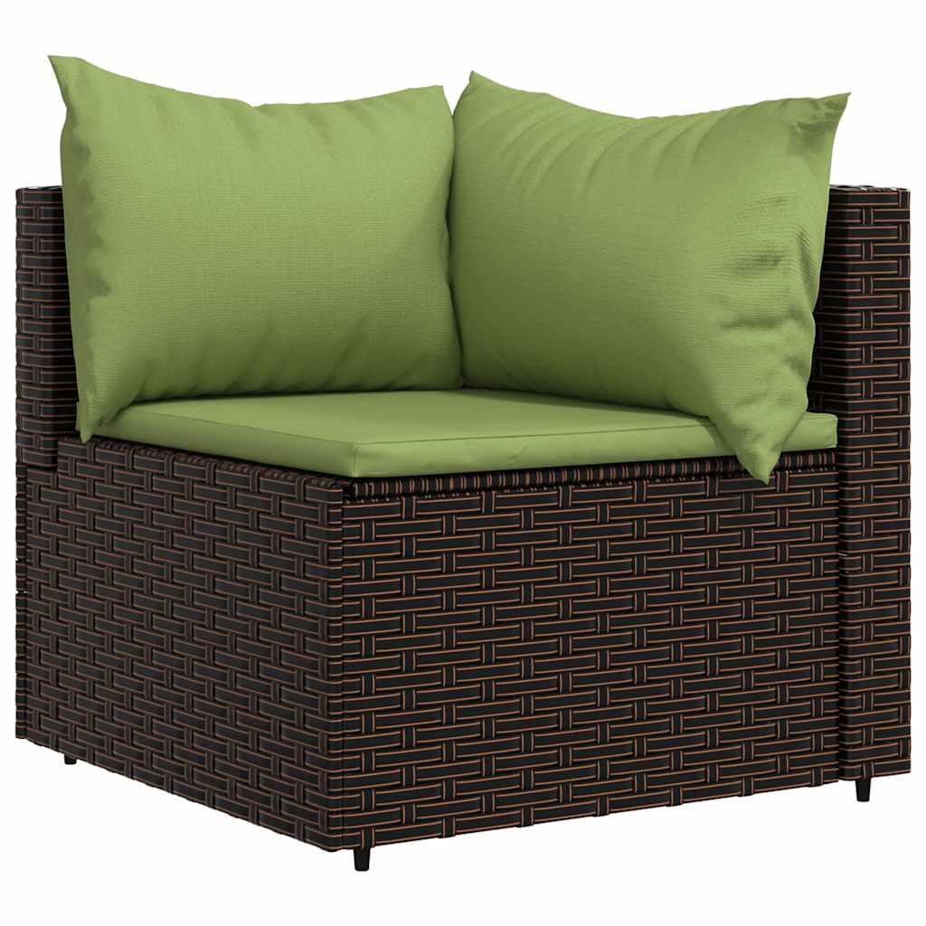 Set muebles de jardín 4 piezas y cojines ratán sintético marrón