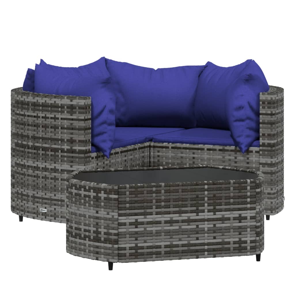 Set de muebles de jardín 4 pzas y cojines ratán sintético gris
