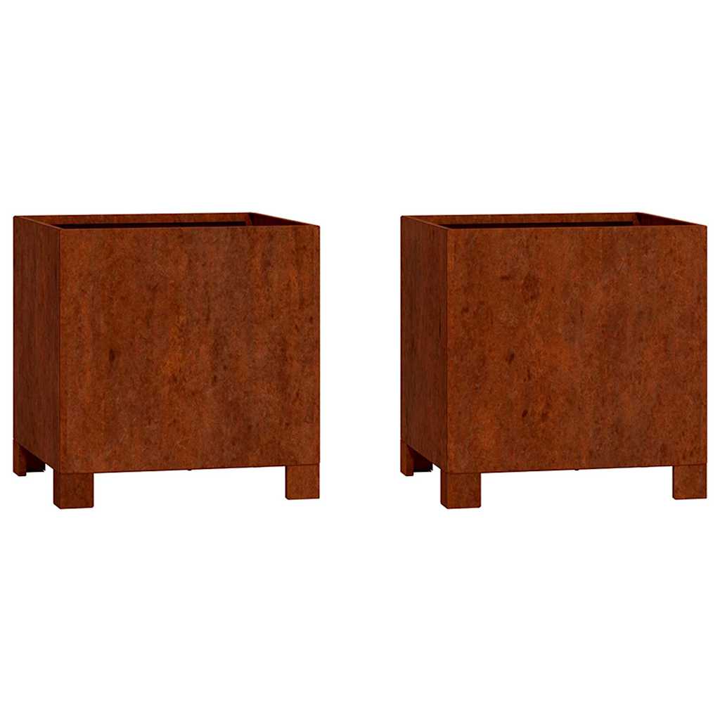 Jardineras con patas 2 uds acero corten oxidado 30x30x30 cm