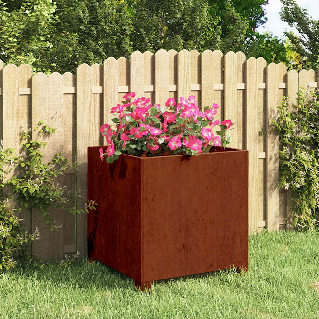 Jardinera con patas acero corten oxidado 30x30x30 cm