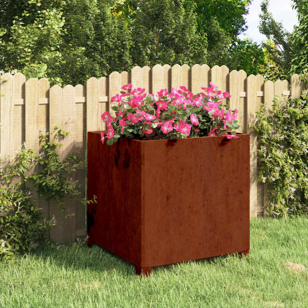 Jardinera con patas acero corten oxidado 30x30x30 cm