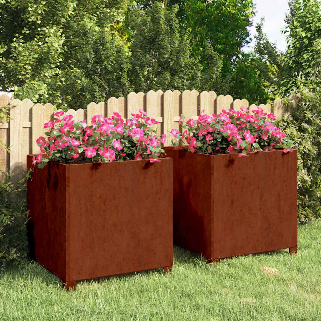 Jardineras con patas 2 uds acero corten oxidado 30x30x30 cm