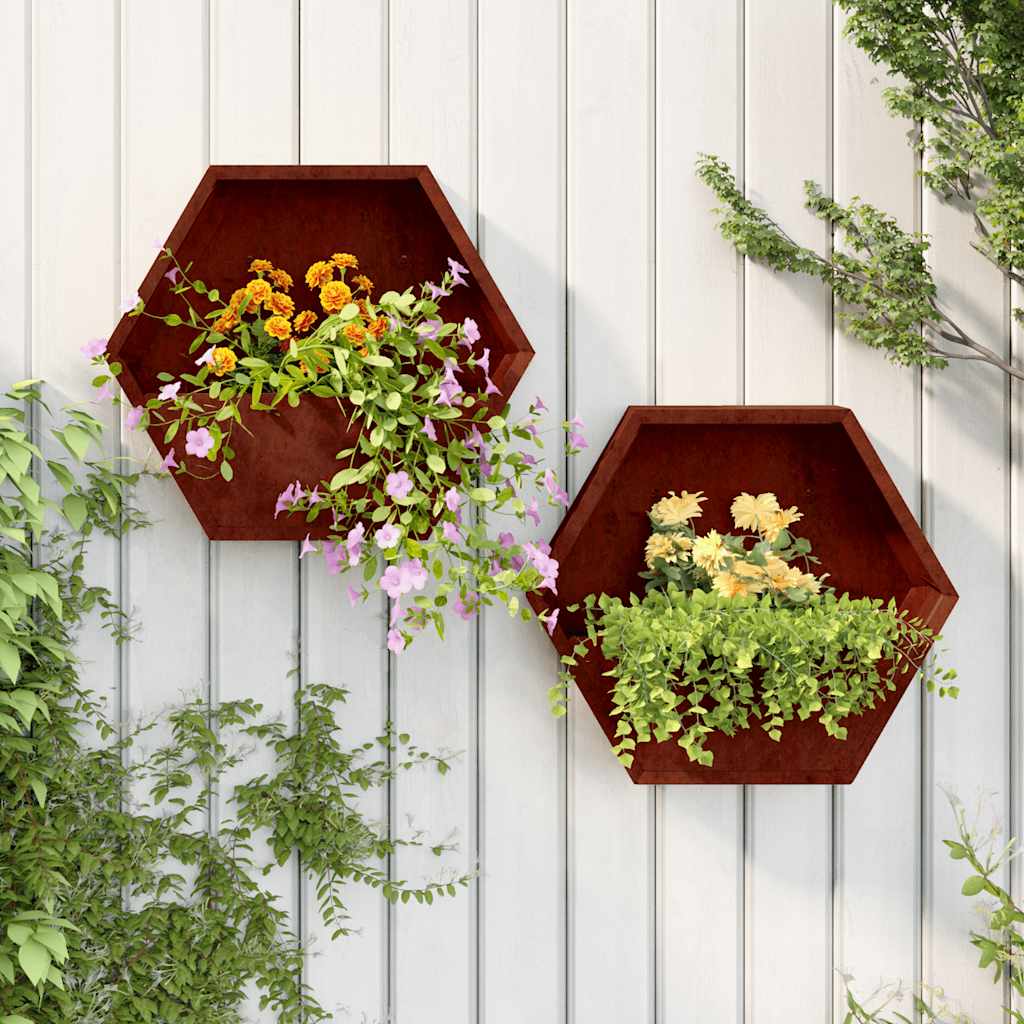 Jardineras de pared 2 uds acero corten oxidado 30x10x25 cm