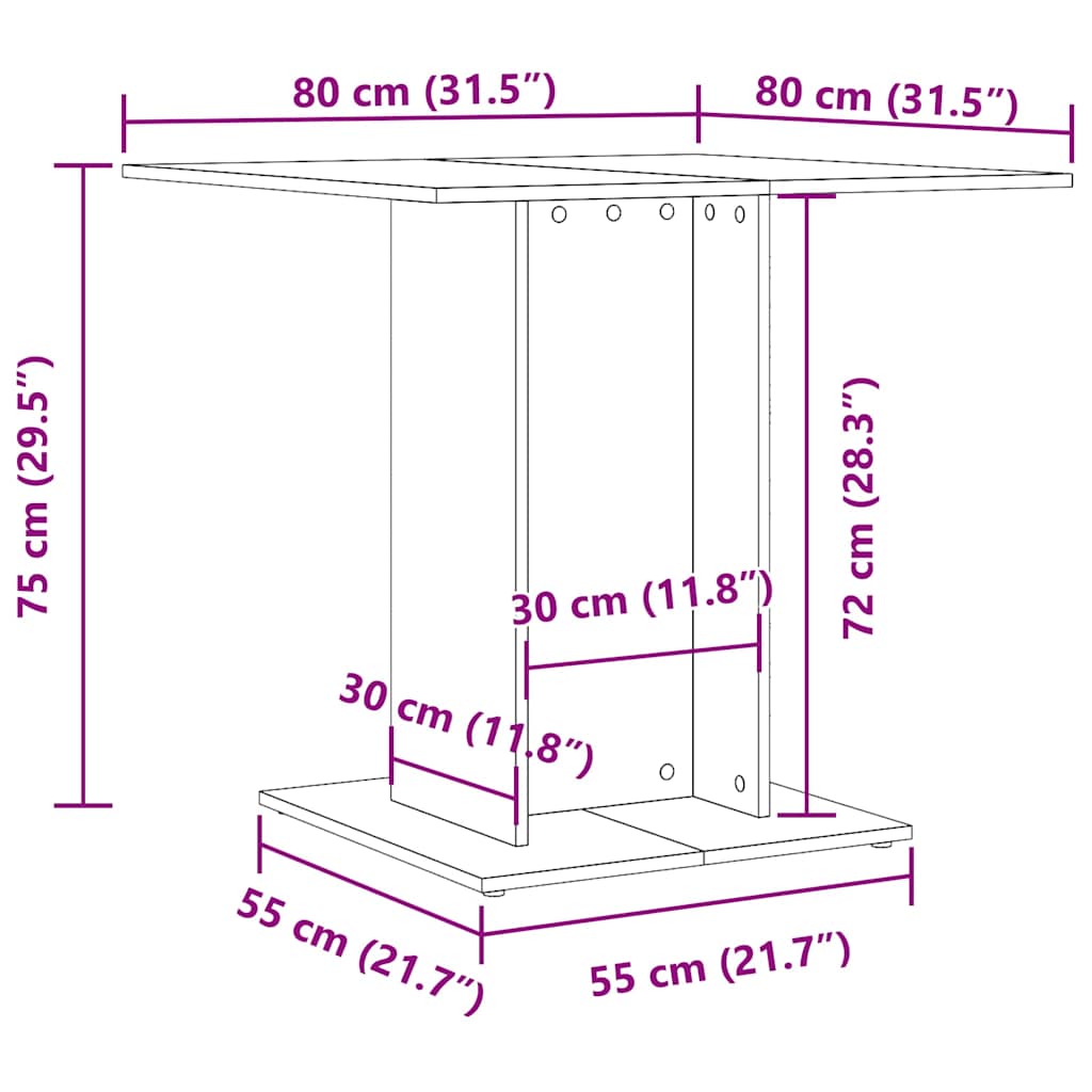 Mesa de comedor madera contrachapada gris Sonoma 80x80x75 cm