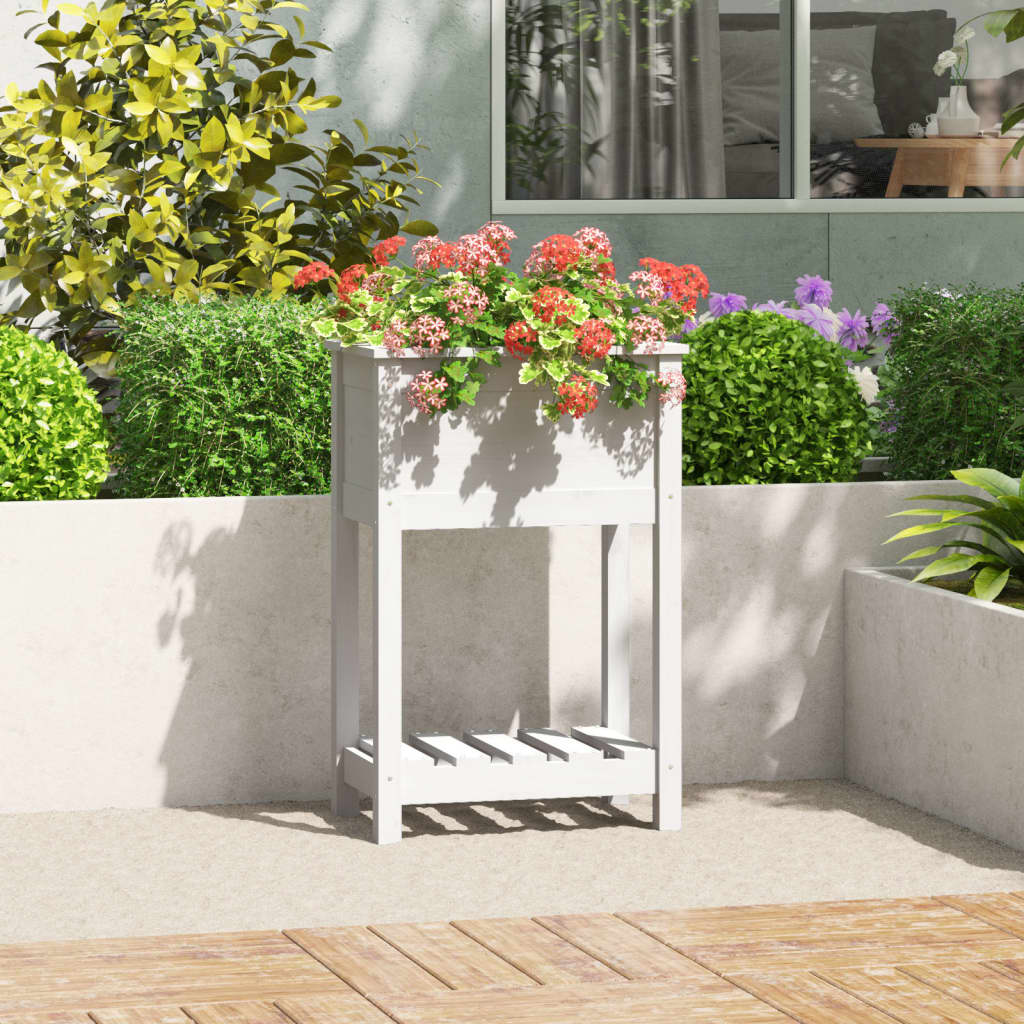 Jardinera con estante de madera maciza de pino 111,5x54x81 cm