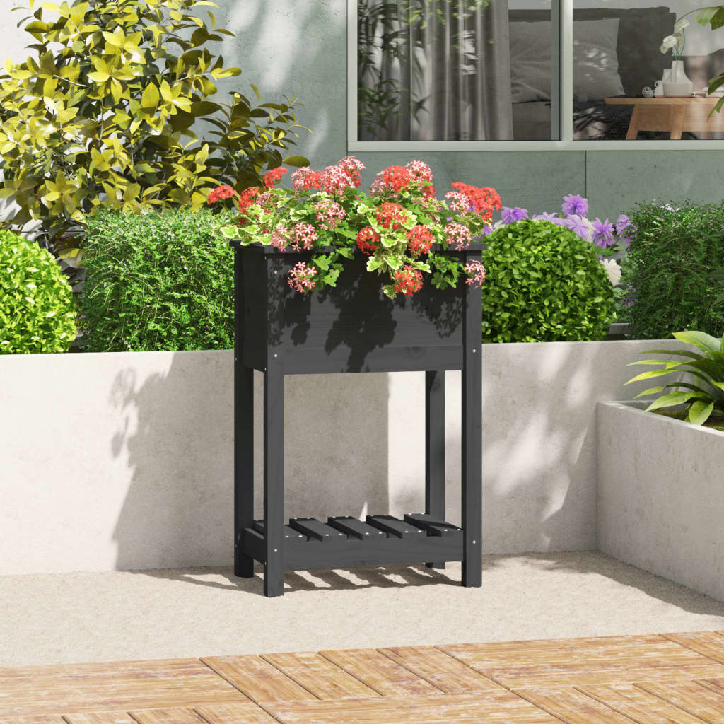 Jardinera con estante de madera maciza de pino 111,5x54x81 cm