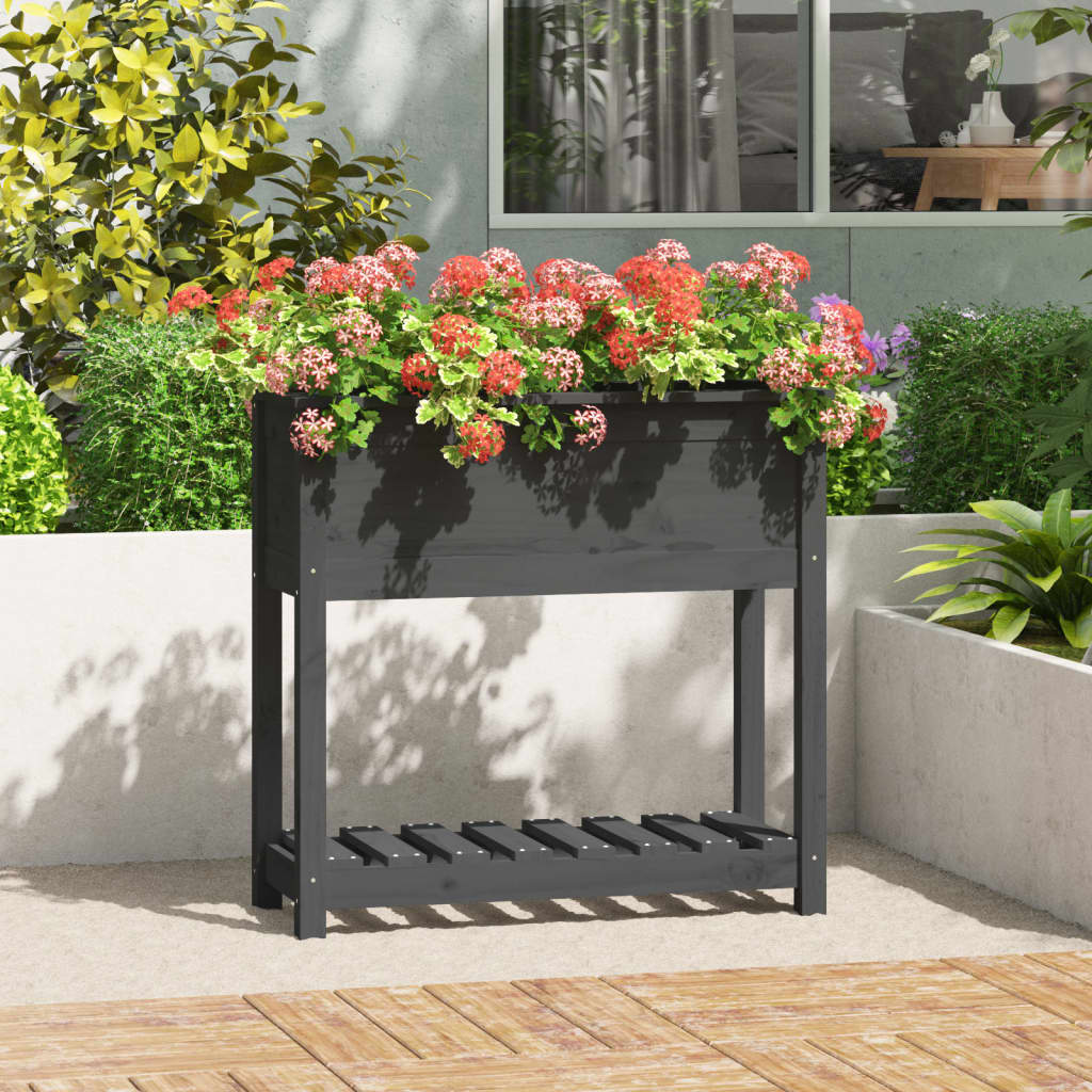 Jardinera con estante de madera maciza de pino 111,5x54x81 cm