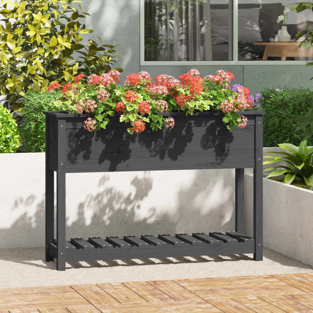 Jardinera con estante de madera maciza de pino 111,5x54x81 cm