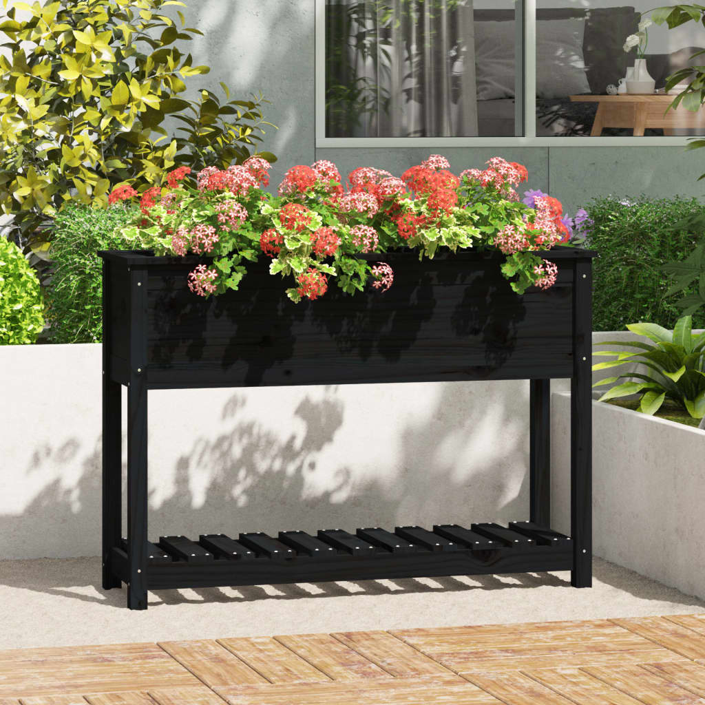 Jardinera con estante de madera maciza de pino 111,5x54x81 cm