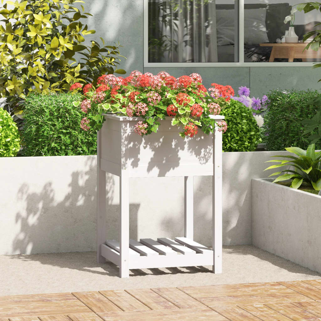 Jardinera con estante de madera maciza de pino 111,5x54x81 cm