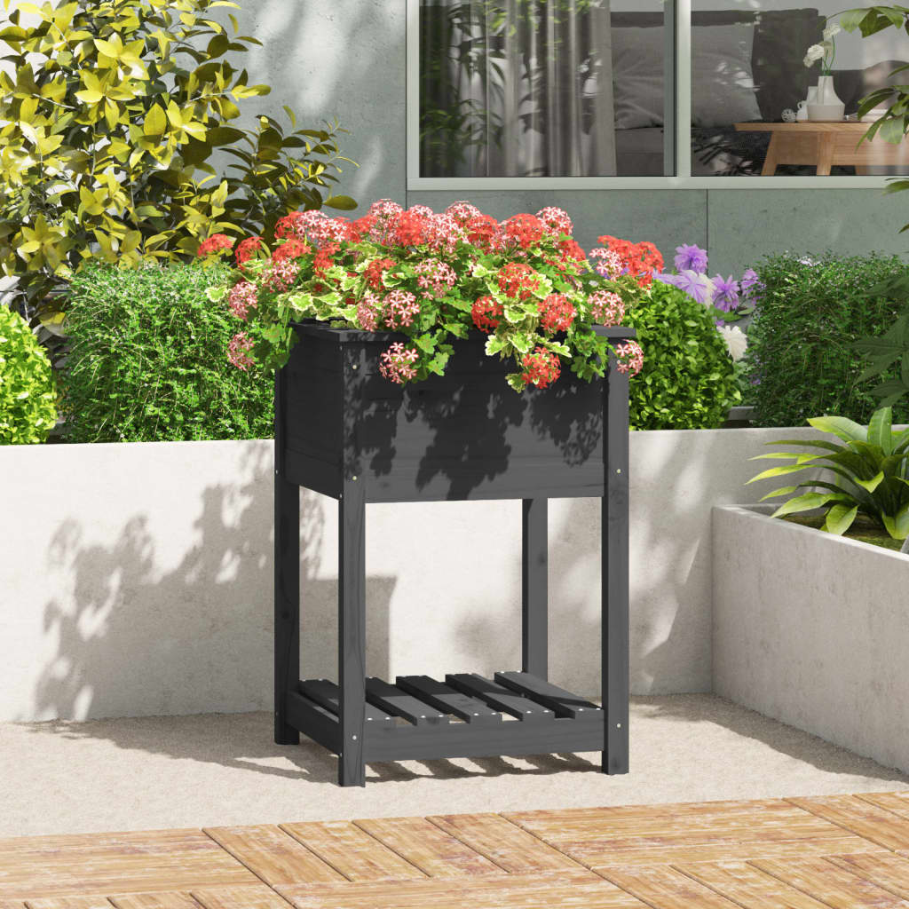 Jardinera con estante de madera maciza de pino 111,5x54x81 cm