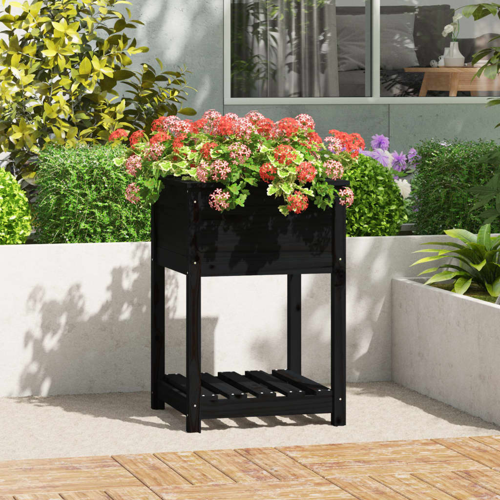 Jardinera con estante de madera maciza de pino 111,5x54x81 cm