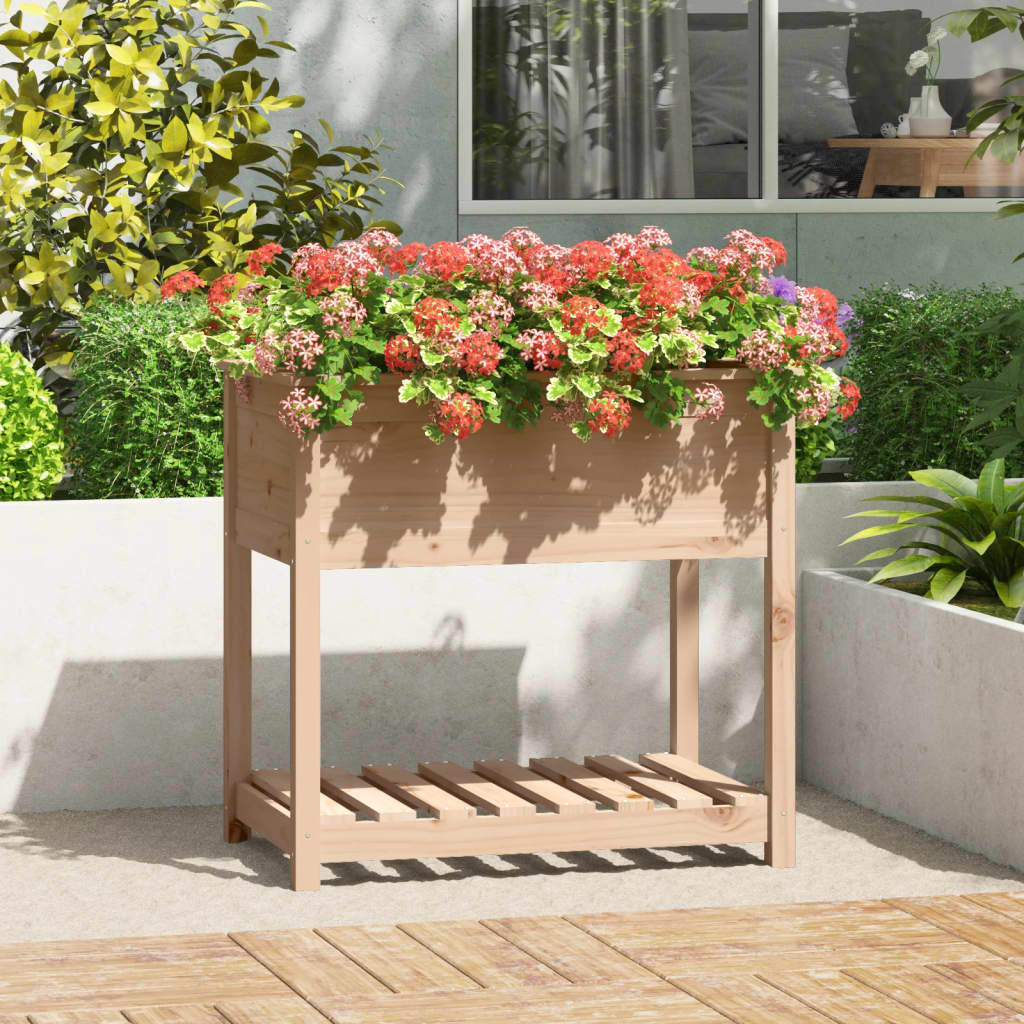 Jardinera con estante de madera maciza de pino 111,5x54x81 cm