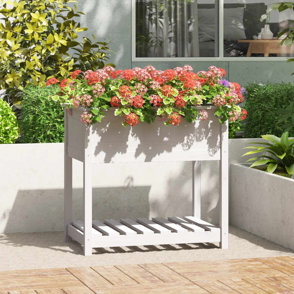 Jardinera con estante de madera maciza de pino 111,5x54x81 cm