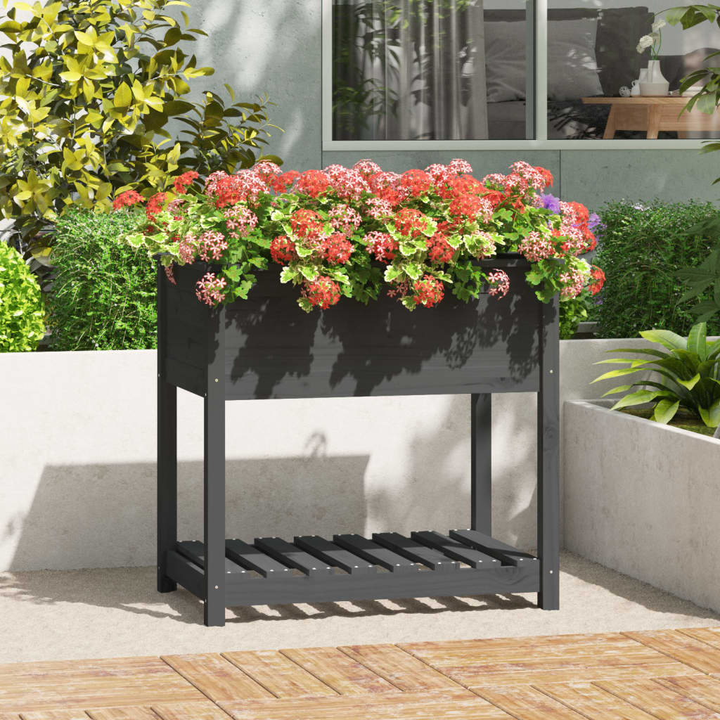 Jardinera con estante de madera maciza de pino 111,5x54x81 cm
