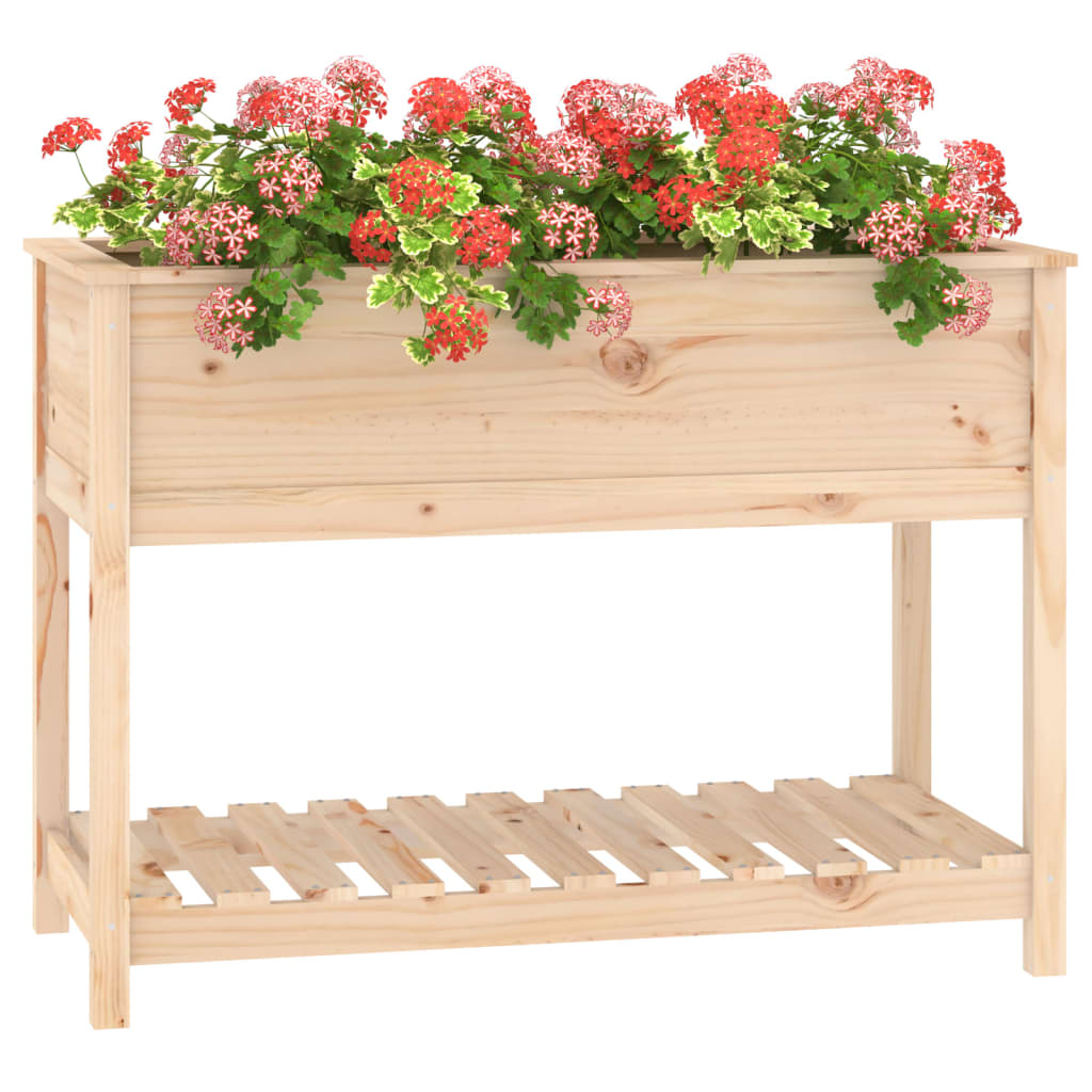 Jardinera con estante de madera maciza de pino 111,5x54x81 cm