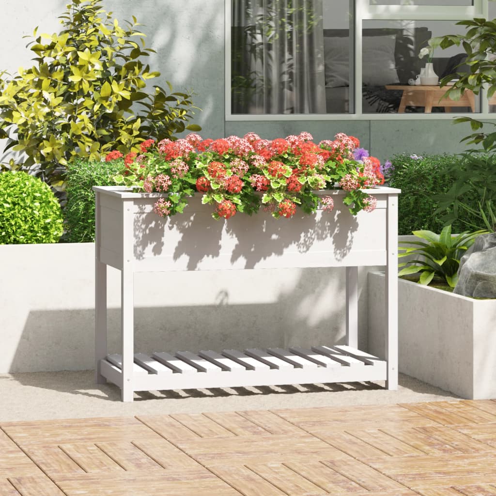 Jardinera con estante de madera maciza de pino 111,5x54x81 cm