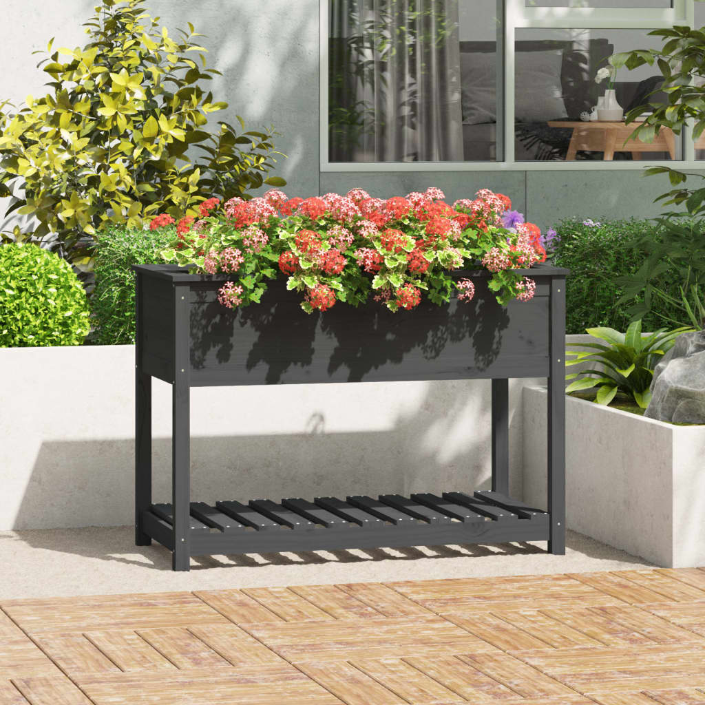Jardinera con estante de madera maciza de pino 111,5x54x81 cm