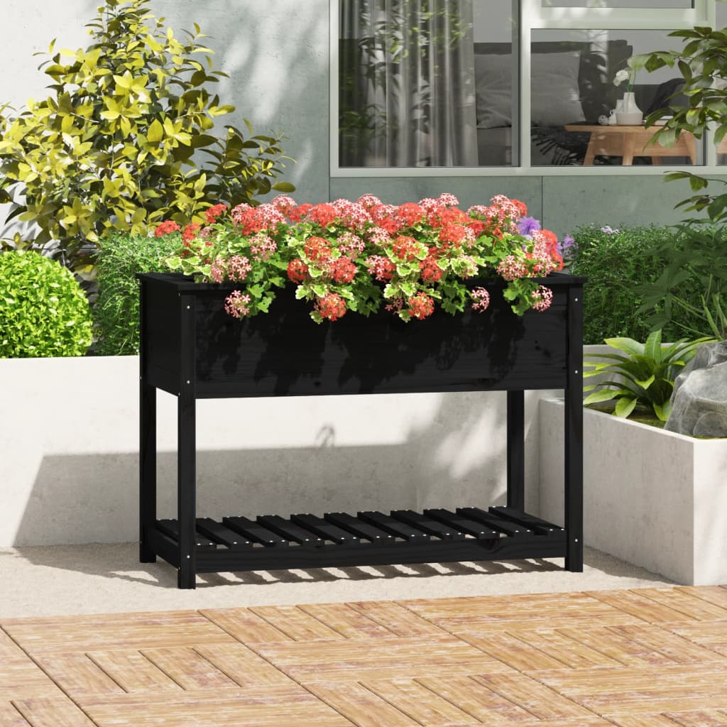 Jardinera con estante de madera maciza de pino 111,5x54x81 cm