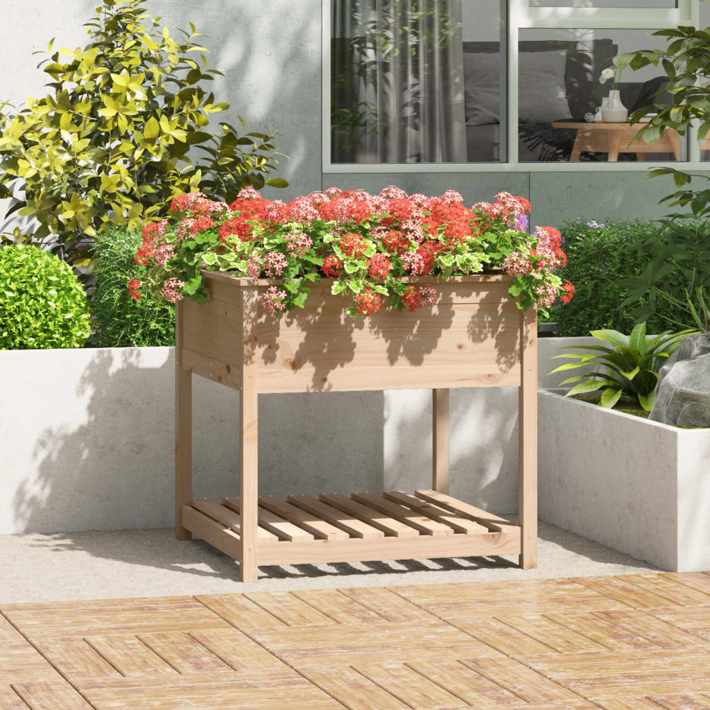 Jardinera con estante de madera maciza de pino 111,5x54x81 cm