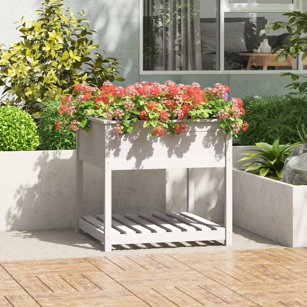 Jardinera con estante de madera maciza de pino 111,5x54x81 cm