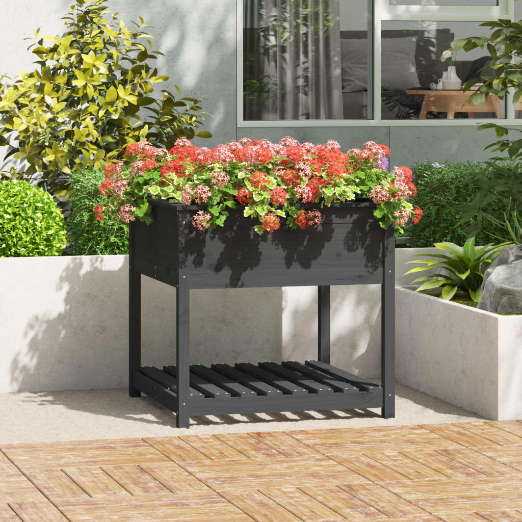 Jardinera con estante de madera maciza de pino 111,5x54x81 cm