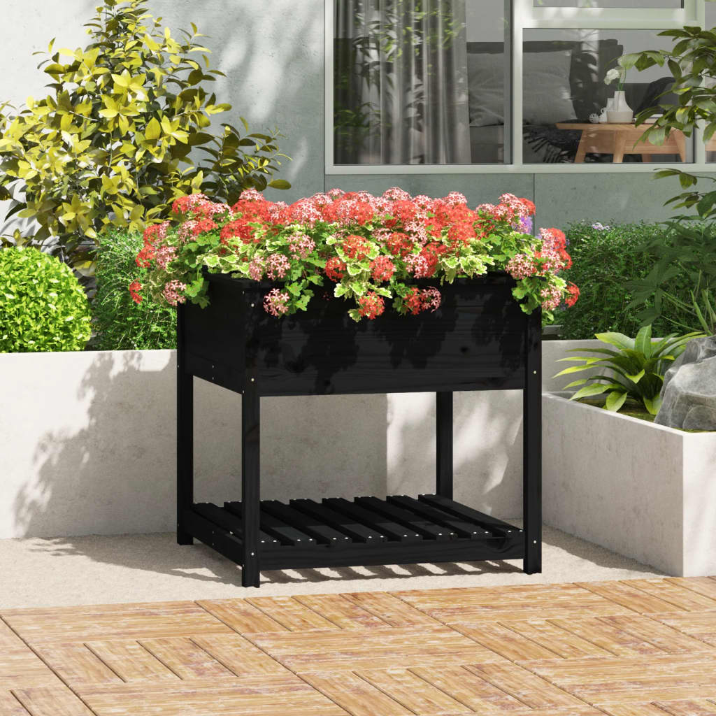 Jardinera con estante de madera maciza de pino 111,5x54x81 cm