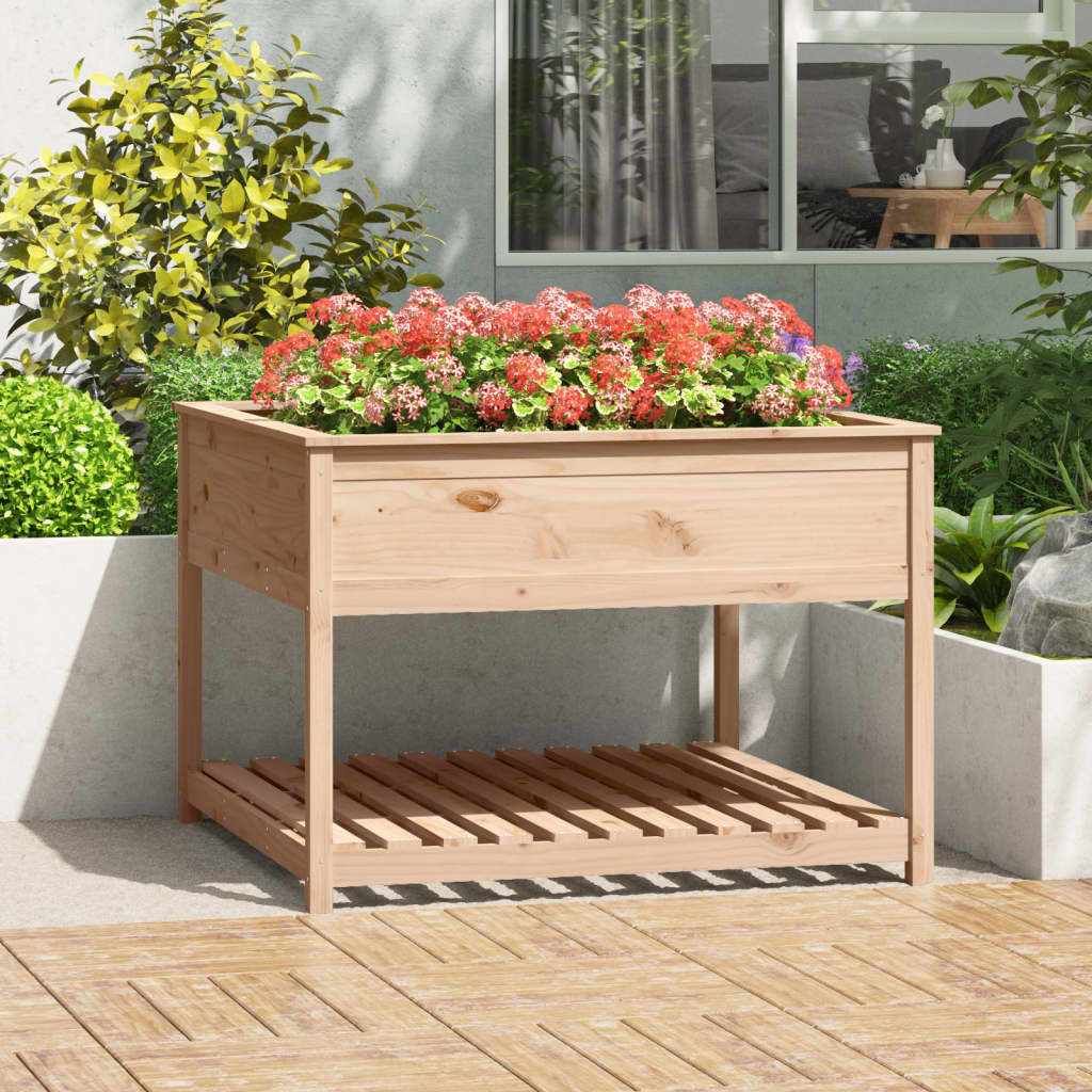 Jardinera con estante de madera maciza de pino 111,5x54x81 cm