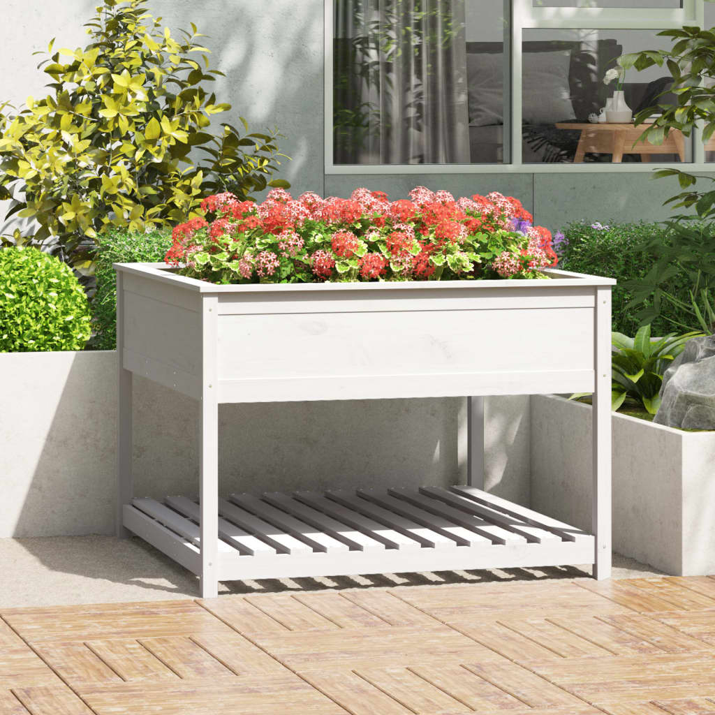 Jardinera con estante de madera maciza de pino 111,5x54x81 cm