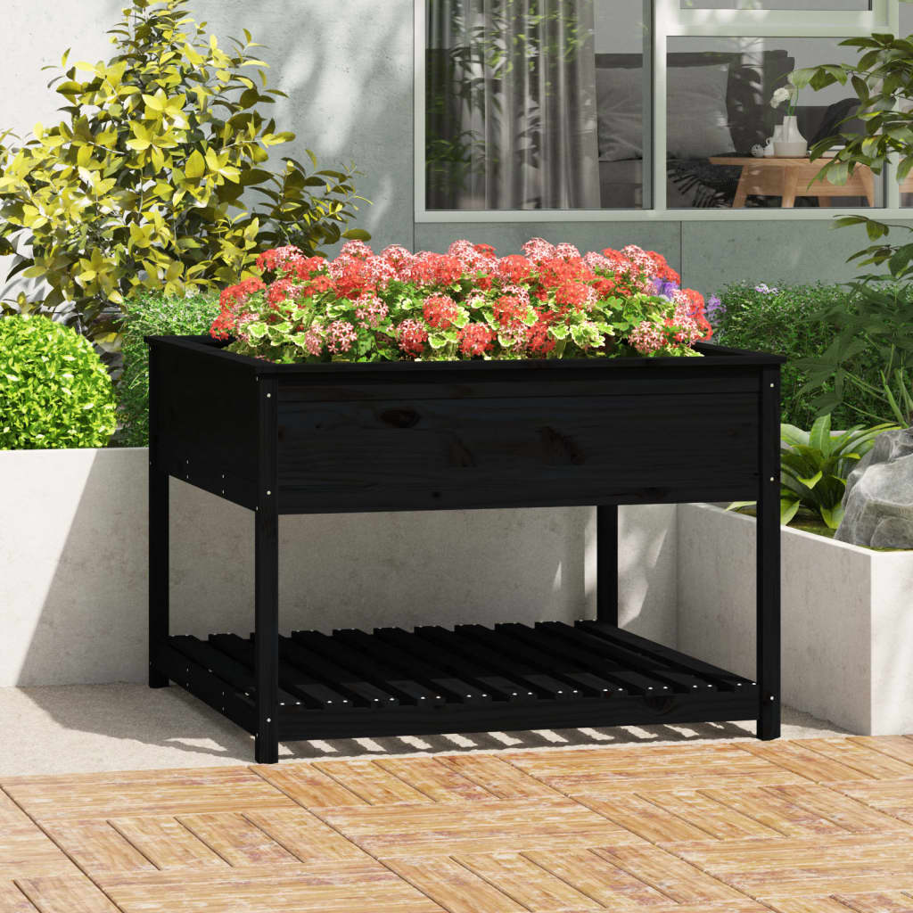 Jardinera con estante de madera maciza de pino 111,5x54x81 cm