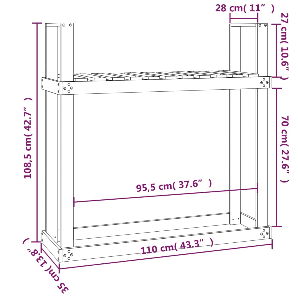 Leñero de madera maciza de Douglas 110x35x108,5 cm