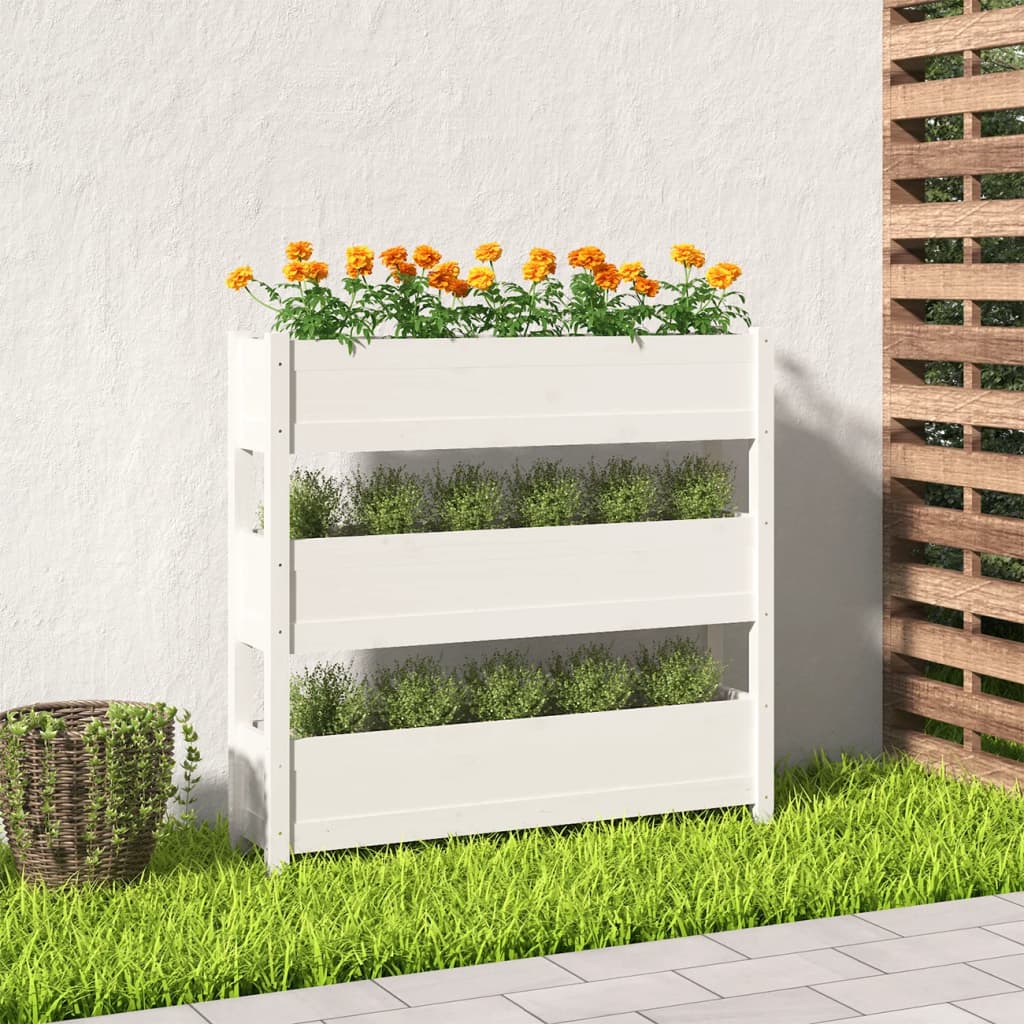 Jardinera con estante de madera maciza de pino 111,5x54x81 cm