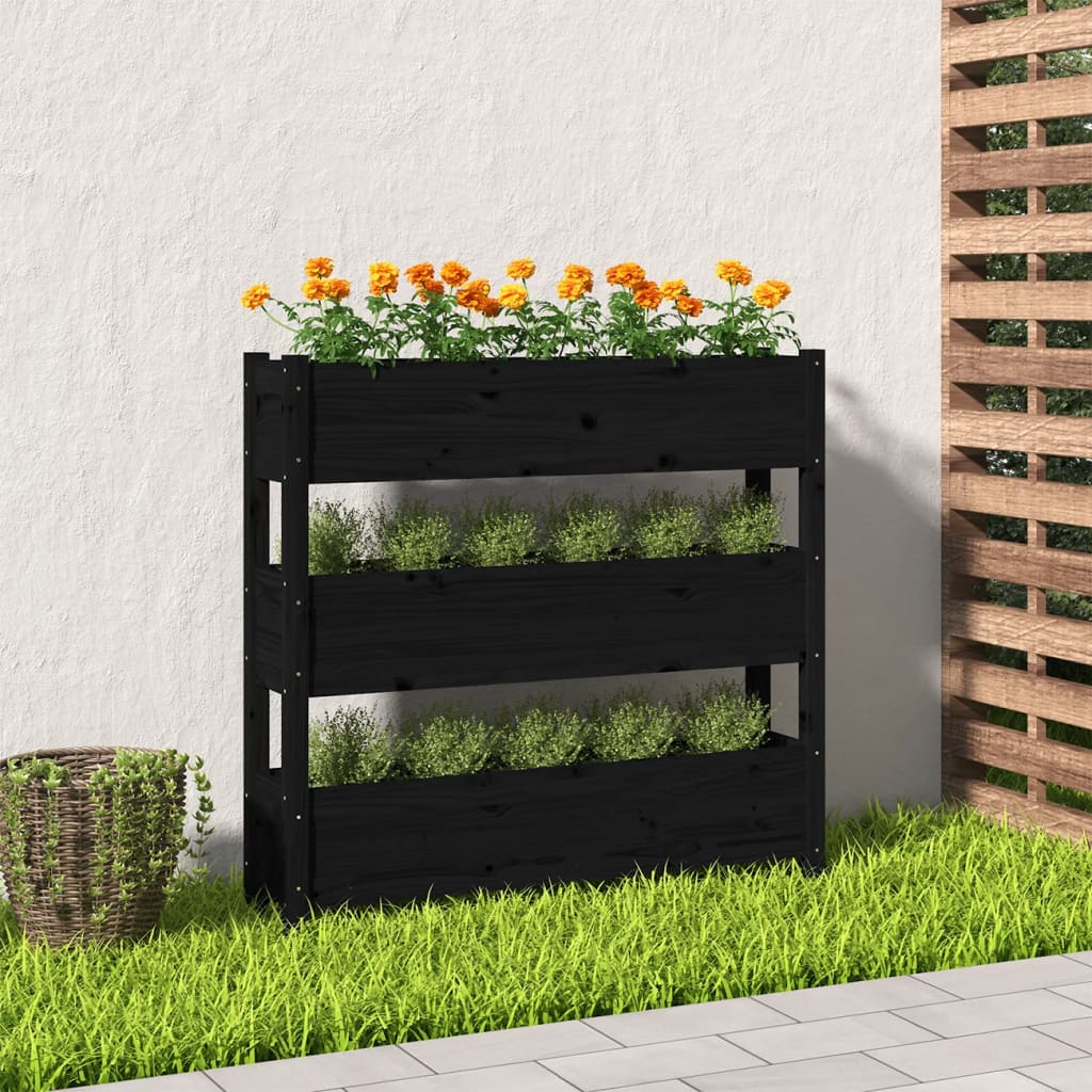 Jardinera con estante de madera maciza de pino 111,5x54x81 cm