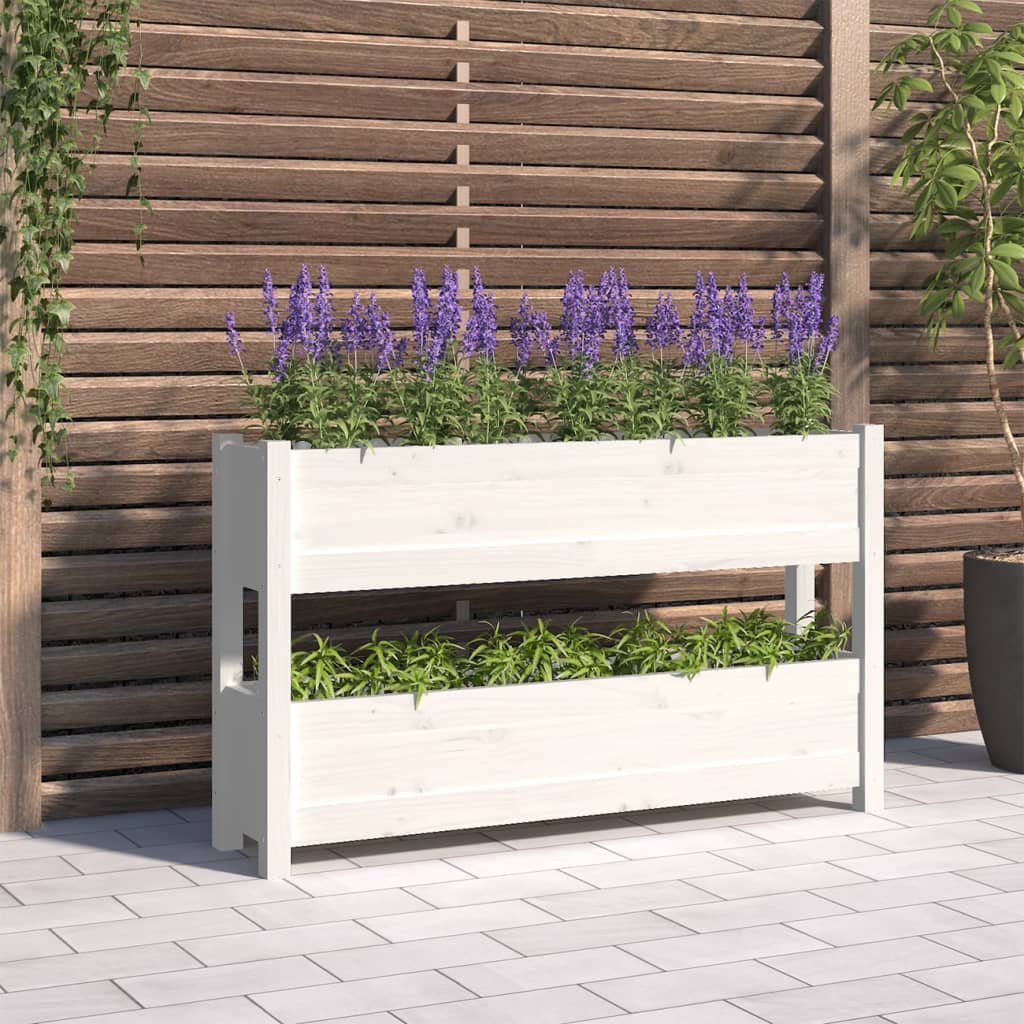 Jardinera con estante de madera maciza de pino 111,5x54x81 cm