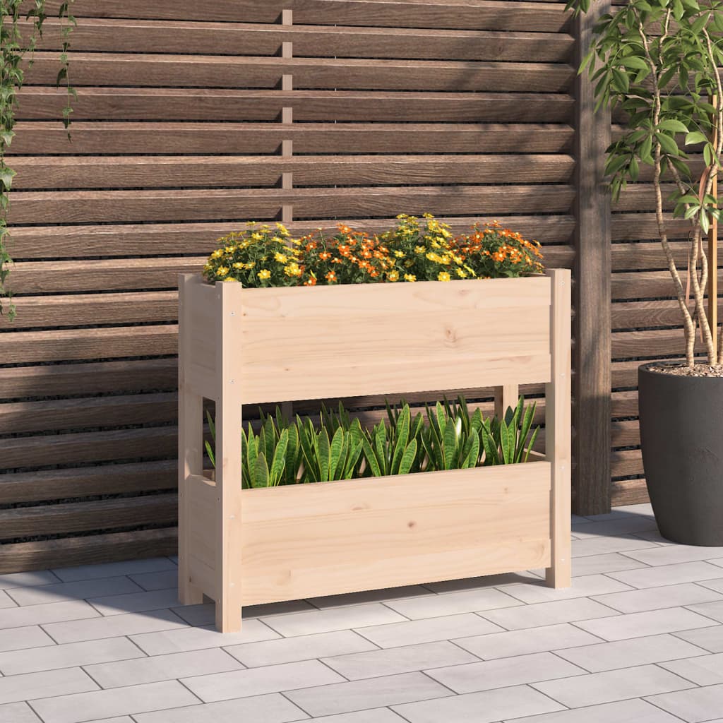 Jardinera con estante de madera maciza de pino 111,5x54x81 cm
