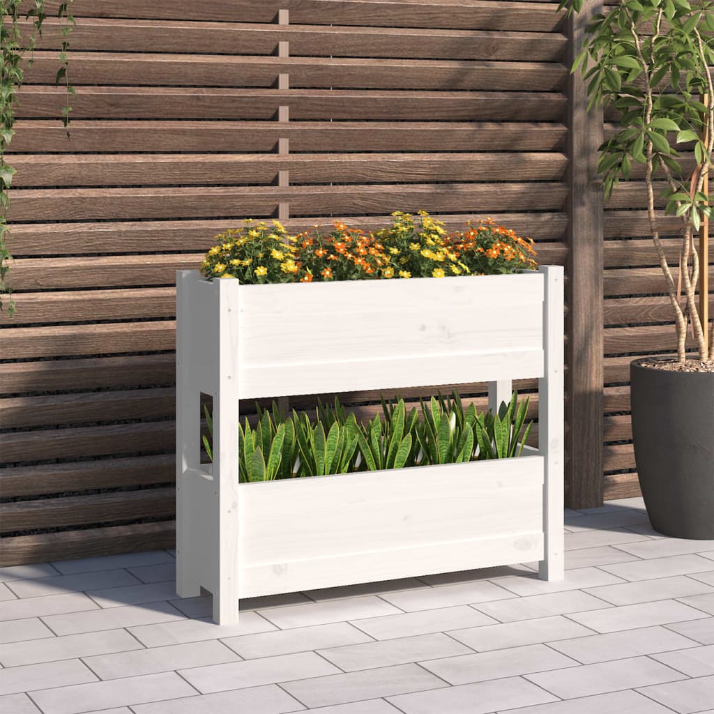 Jardinera con estante de madera maciza de pino 111,5x54x81 cm