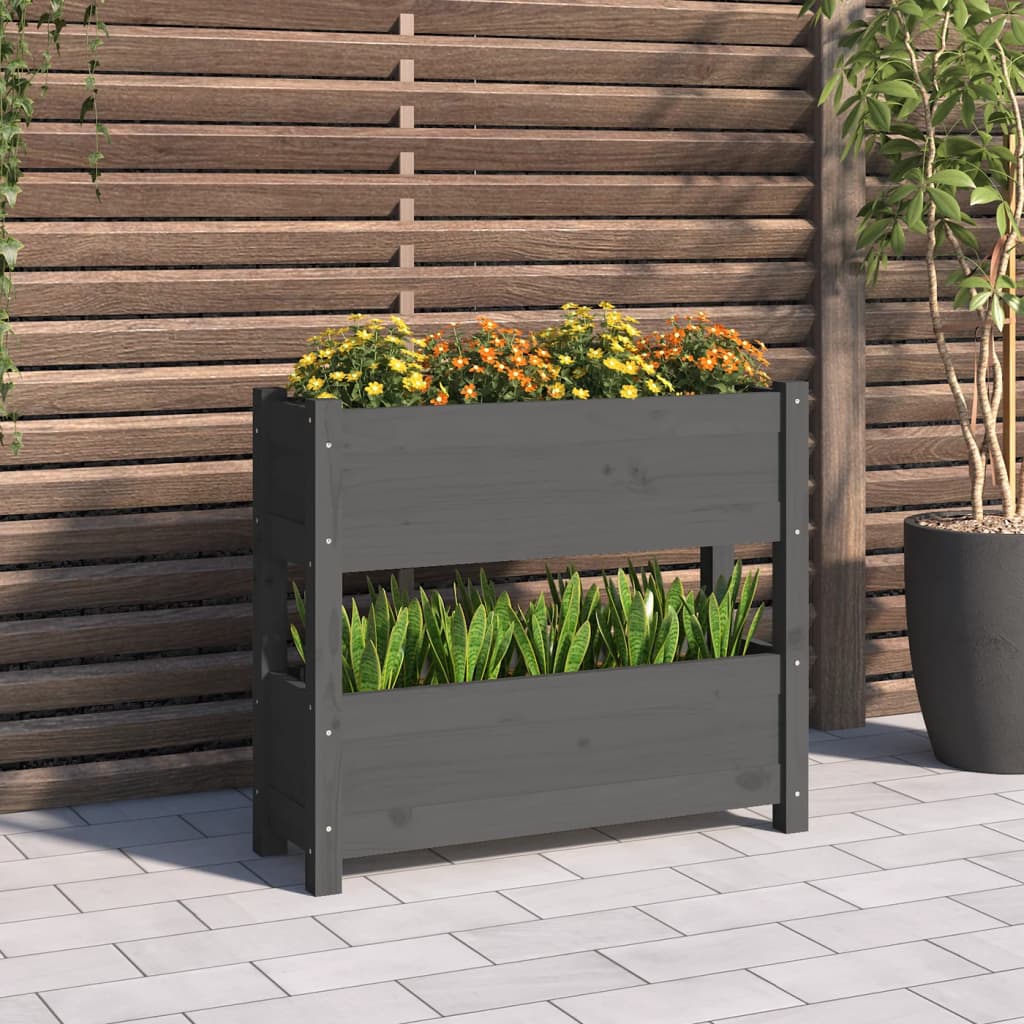 Jardinera con estante de madera maciza de pino 111,5x54x81 cm