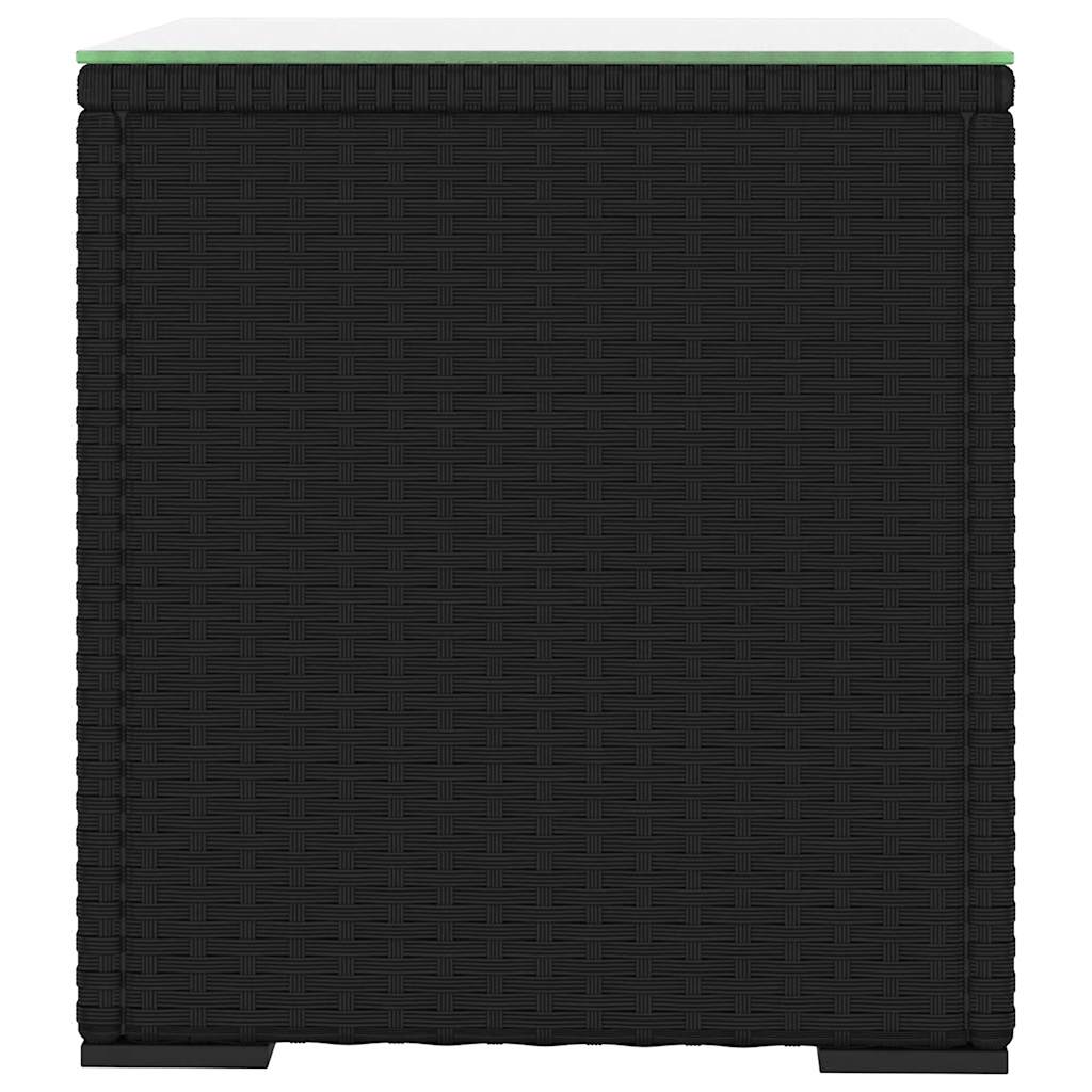 Mesa auxiliar ratán PE y vidrio templado negro 40x37x40,5 cm