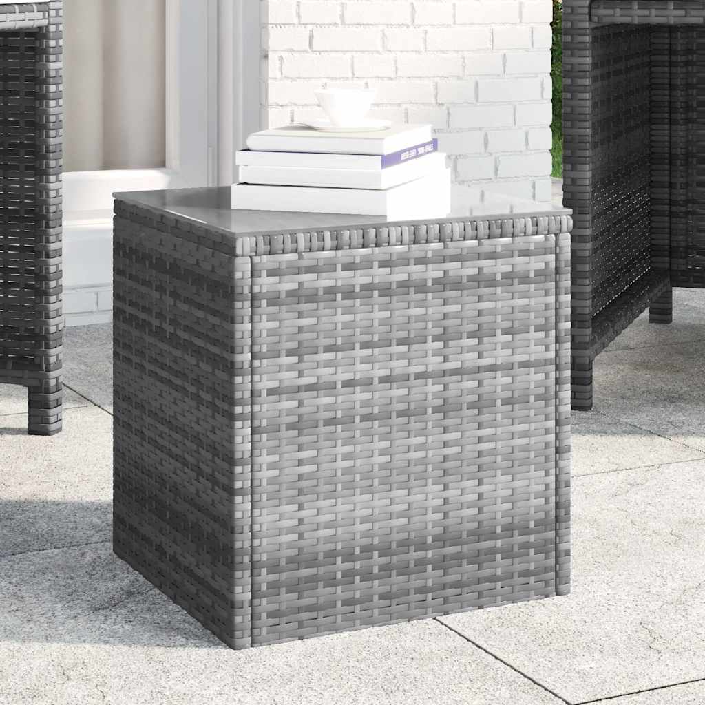 Mesa auxiliar ratán PE y vidrio templado negro 40x37x40,5 cm