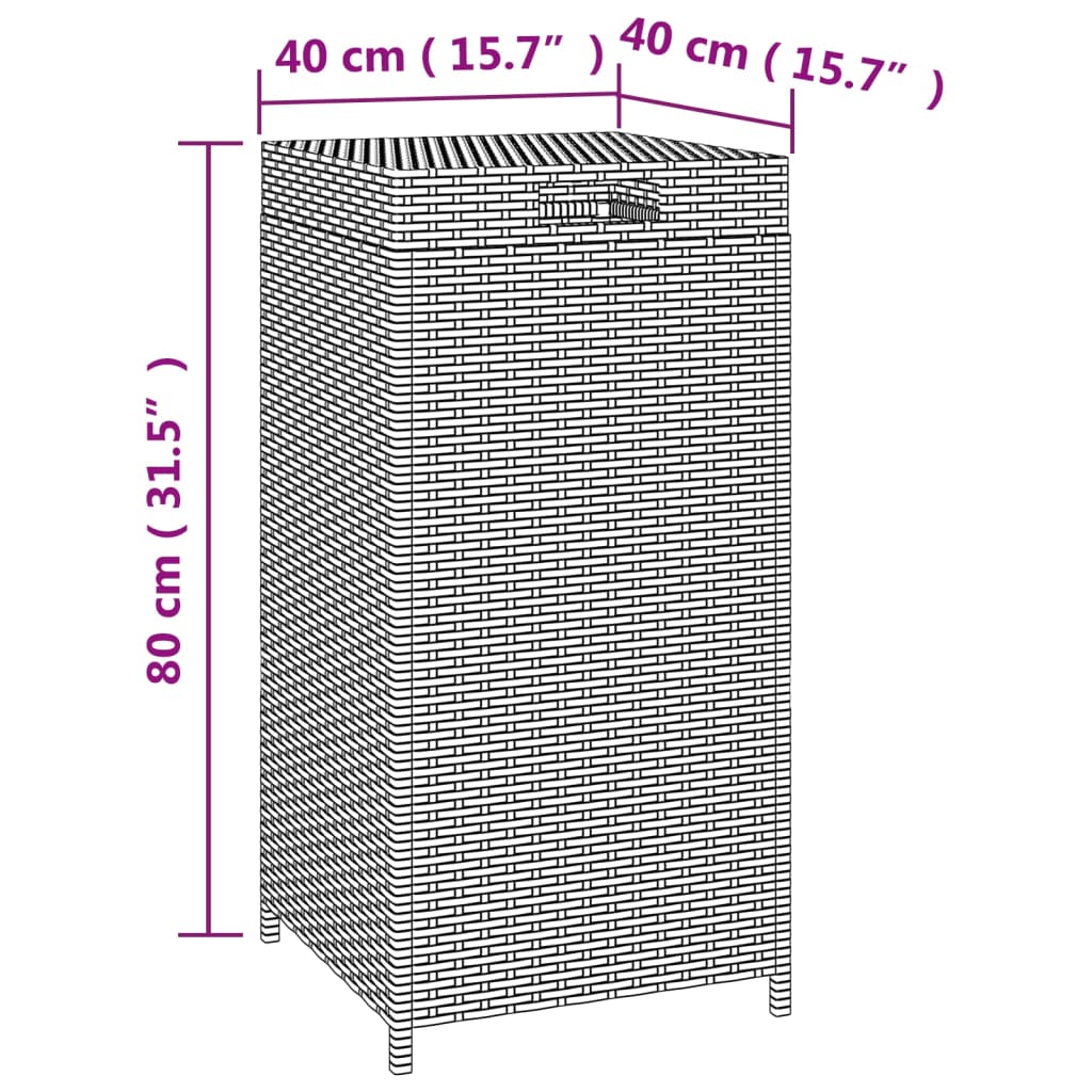 Cubo de basura ratán sintético marrón 40x40x80 cm