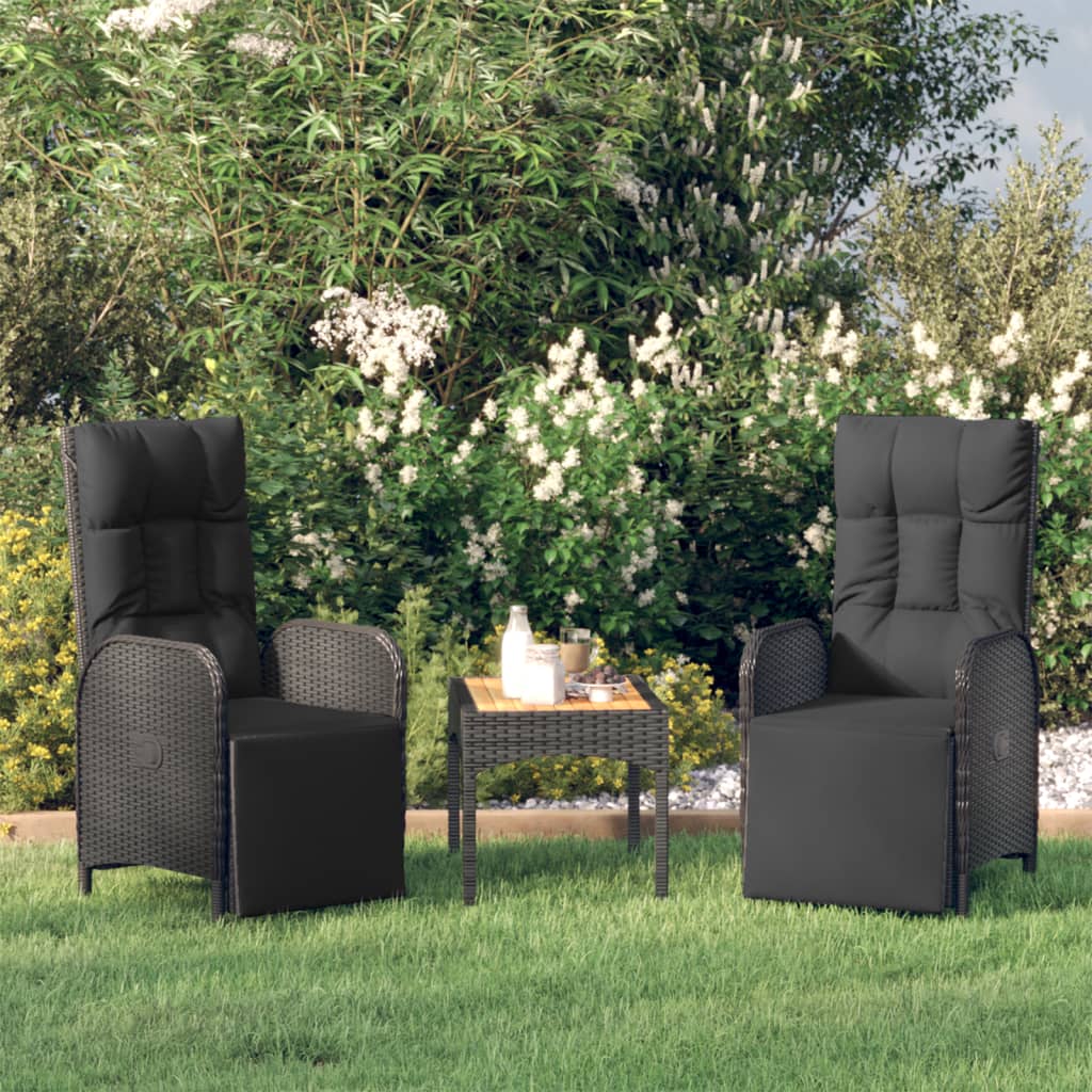 Reclining garden chairs with cushions 2 pcs PE rattan grey